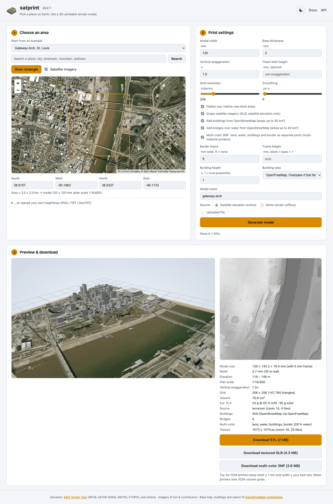 The satprint web app, light theme