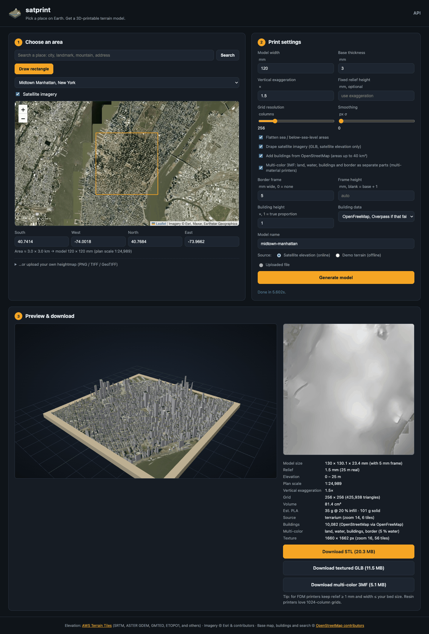 The satprint web app